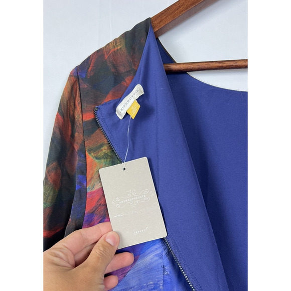 Anthropologie Leifsdottir Blue Silk Swing Dress Abstract Floral Back Zip M - Picture 9 of 10